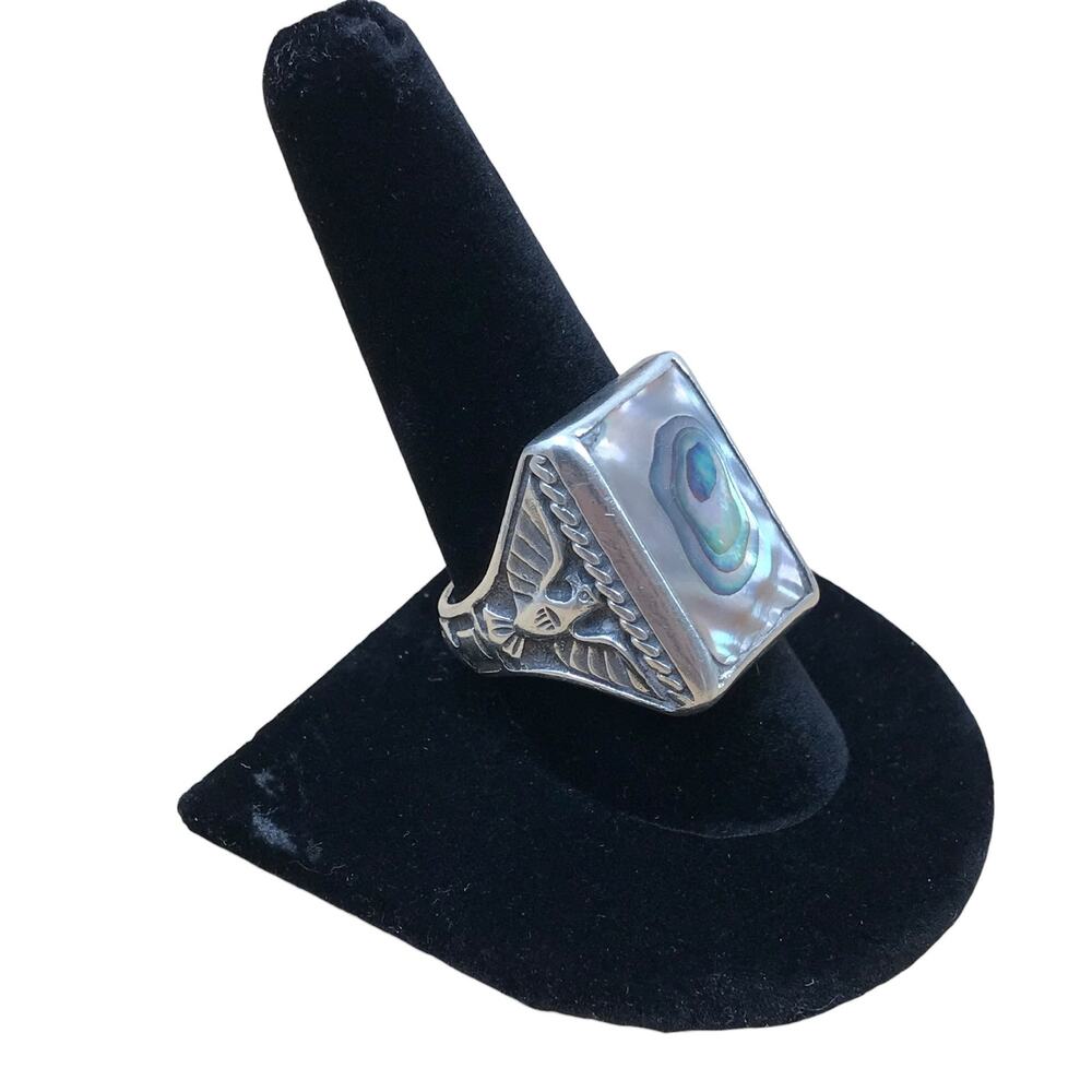 Vintage Bell Trading Post Inlay Abalone Thunderbird Water Southwestern Ring 9.5